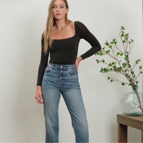 657. Thong Bodysuit Top Women's Black Sexy Layering Long Sleeve Stretchy - Picture 2 of 4